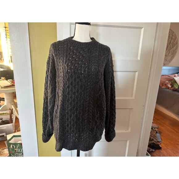 Vintage ALPS Wool Fisherman Sweater Charcoal Gray Crewneck Pullover Approx sz L - Picture 1 of 12